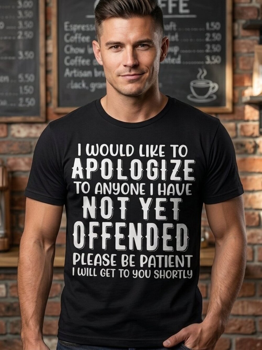 Apology Offended Delay Tee • High‑Contrast Humor Shirt • Unisex Streetwear